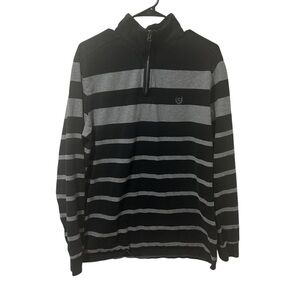 Chaps Black and Gray Quarter-Zip Pullover Size Large